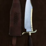 Alamo Musso Bowie knife , Custom handmade forged 5160 spring steel historical bowie knife, Museum Replica , 8mm thick, Brass spine guard , brass bolster and butt cap , oak wood handle and razor Sharp, custom knife, Come with cowhide leather sheath
