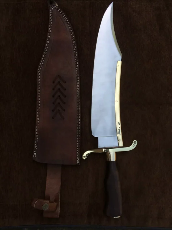 Alamo Musso Bowie knife , Custom handmade forged 5160 spring steel historical bowie knife, Museum Replica , 8mm thick, Brass spine guard , brass bolster and butt cap , oak wood handle and razor Sharp, custom knife, Come with cowhide leather sheath