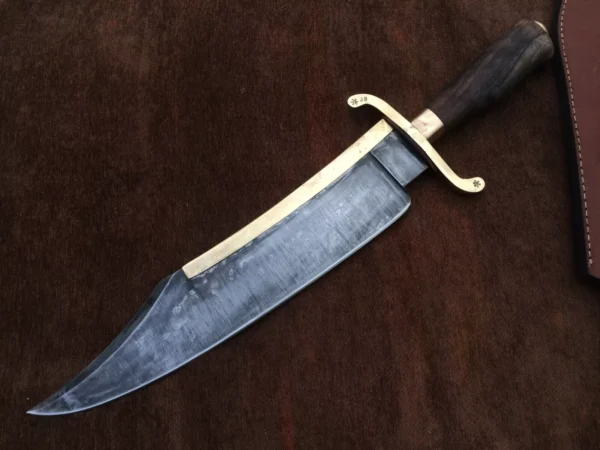 Alamo Musso Bowie knife , Custom handmade forged 5160 spring steel historical bowie knife, Museum Replica , 8mm thick, Brass spine guard , brass bolster and butt cap , oak wood handle and razor Sharp, custom knife, Come with cowhide leather sheath antiqued bowie knife