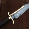 Alamo Musso Bowie knife , Custom handmade forged 5160 spring steel historical bowie knife, Museum Replica , 8mm thick, Brass spine guard , brass bolster and butt cap , oak wood handle and razor Sharp, custom knife, Come with cowhide leather sheath antiqued bowie knife