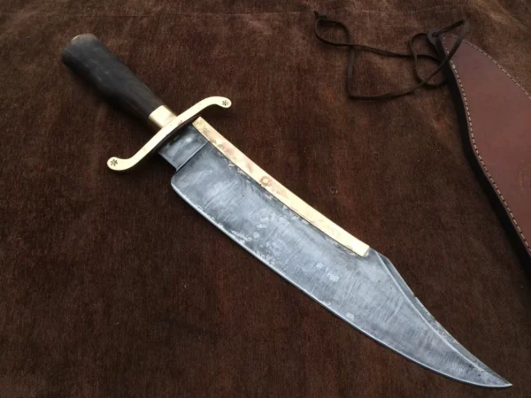 Alamo Musso Bowie knife , Custom handmade forged 5160 spring steel historical bowie knife, Museum Replica , 8mm thick, Brass spine guard , brass bolster and butt cap , oak wood handle and razor Sharp, custom knife, Come with cowhide leather sheath antiqued bowie knife