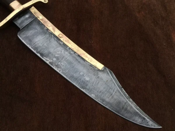 Alamo Musso Bowie knife , Custom handmade forged 5160 spring steel historical bowie knife, Museum Replica , 8mm thick, Brass spine guard , brass bolster and butt cap , oak wood handle and razor Sharp, custom knife, Come with cowhide leather sheath antiqued bowie knife