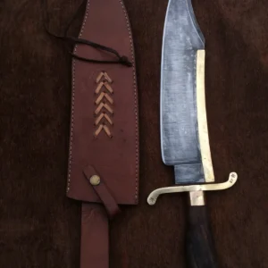 Alamo Musso Bowie knife , Custom handmade forged 5160 spring steel historical bowie knife, Museum Replica , 8mm thick, Brass spine guard , brass bolster and butt cap , oak wood handle and razor Sharp, custom knife, Come with cowhide leather sheath antiqued bowie knife