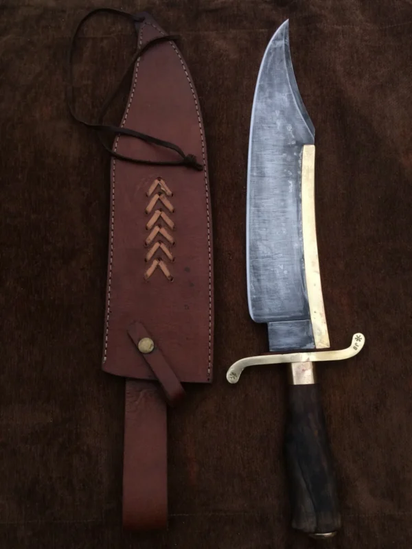 Alamo Musso Bowie knife , Custom handmade forged 5160 spring steel historical bowie knife, Museum Replica , 8mm thick, Brass spine guard , brass bolster and butt cap , oak wood handle and razor Sharp, custom knife, Come with cowhide leather sheath antiqued bowie knife