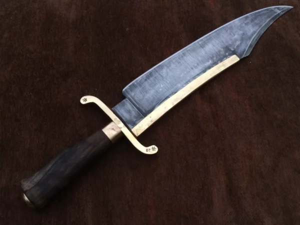 Alamo Musso Bowie knife , Custom handmade forged 5160 spring steel historical bowie knife, Museum Replica , 8mm thick, Brass spine guard , brass bolster and butt cap , oak wood handle and razor Sharp, custom knife, Come with cowhide leather sheath antiqued bowie knife