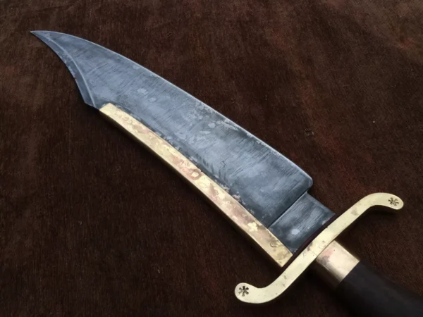 Alamo Musso Bowie knife , Custom handmade forged 5160 spring steel historical bowie knife, Museum Replica , 8mm thick, Brass spine guard , brass bolster and butt cap , oak wood handle and razor Sharp, custom knife, Come with cowhide leather sheath antiqued bowie knife