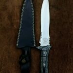 Resident Evil 4 Leon Kennedys knife Made of spring steel , fixed blade hunting knife, bowie knife by sufi damascus, razor sharp knife fully functional 8mm thick knife with leather sheath